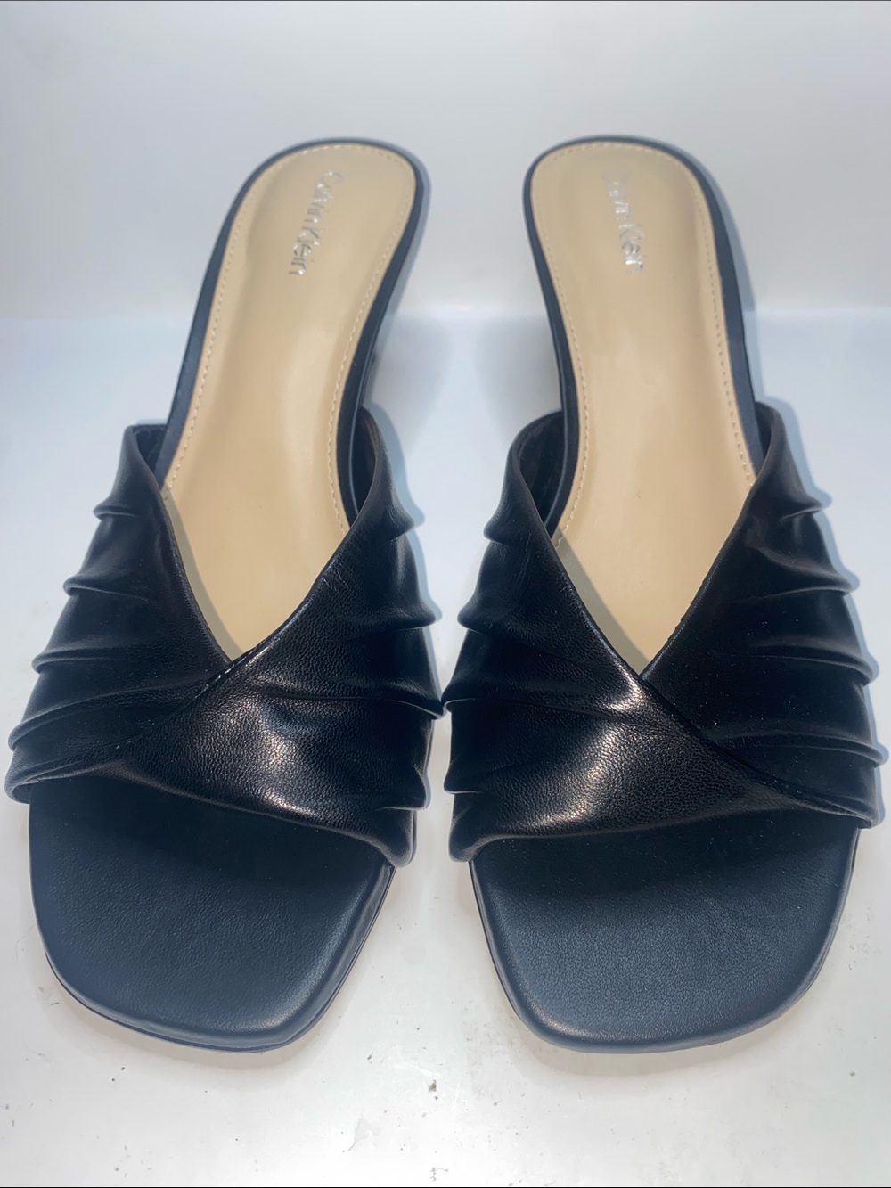 Calvin Klein Black Ruched Slide Sandals for Women